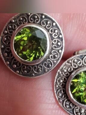 Sterling Silver Green Peridote Stud Earrings